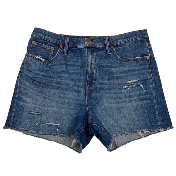 Madewell Pants - Madewell High Rise Denim Shorts Distressed Cut off style Size 32 Medium Wash